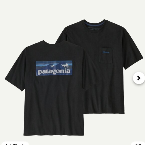 Patagonia Men's Boardshort Logo Pocket Responsibili-Tee /Ink Black / Size S - Picture 1 of 7